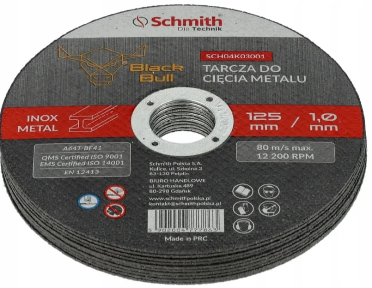 TARCZA DO CIĘCIA METALU 125x1 MOCNA Z DROBINAMI DIAMENTU 10 SZTUK SCHMITH