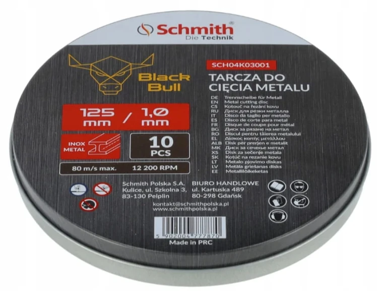 TARCZA DO CIĘCIA METALU 125x1 MOCNA Z DROBINAMI DIAMENTU 10 SZTUK SCHMITH