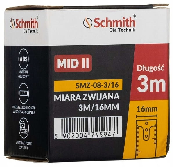 MIARA METRÓWKA ZWIJANA TAŚMA PREMIUM 3m 16mm SCHMITH