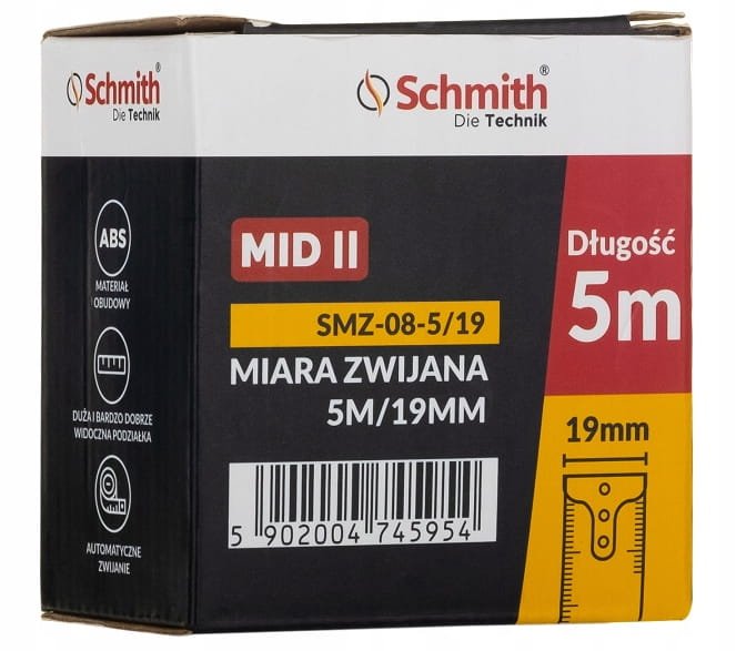 MIARA METRÓWKA ZWIJANA TAŚMA PREMIUM 5m 19mm SCHMITH