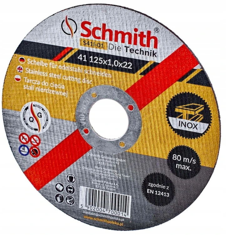 TARCZA TARCZE DO CIĘCIA METALU STALI NIERDZEWNEJ INOX 125x1 10szt SCHMITH