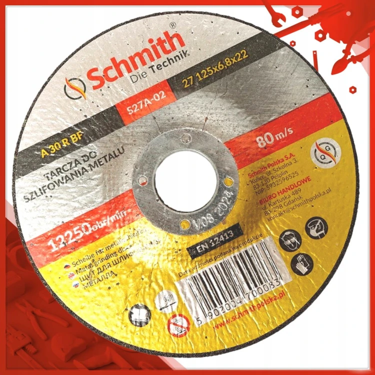 TARCZA TARCZE DO SZLIFOWANIA METALU 125x6,8 ZESTAW 10szt SCHMITH