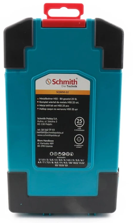 WIERTŁO DO METALU HSS STALI TWORZYW 25szt WIERTŁO 1-13mm ZESTAW SCHMITH