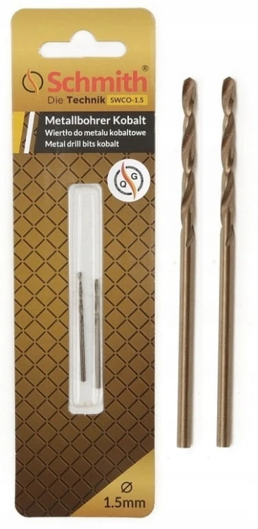 SCHMITH WIERTŁO DO METALU KOBALTOWE 1,5mm 2szt ZESTAW DO STALI ŻELIWA