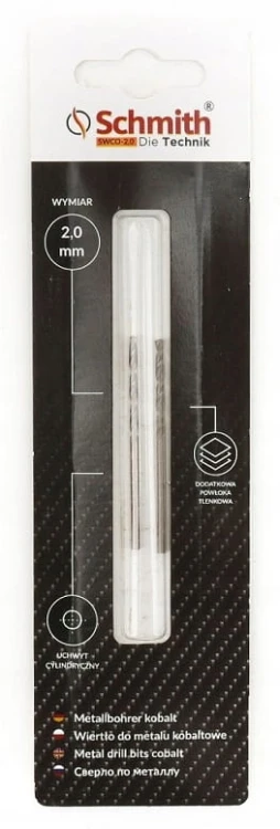SCHMITH WIERTŁO DO METALU KOBALTOWE 2mm 2szt. ZESTAW DO STALI ŻELIWA METALU