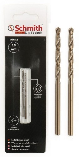 SCHMITH WIERTŁO DO METALU KOBALTOWE 2,5mm 2szt ZESTAW DO STALI ŻELIWA