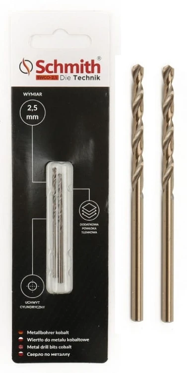 SCHMITH WIERTŁO DO METALU KOBALTOWE 2,5mm 2szt ZESTAW DO STALI ŻELIWA