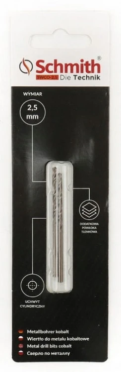 SCHMITH WIERTŁO DO METALU KOBALTOWE 2,5mm 2szt ZESTAW DO STALI ŻELIWA