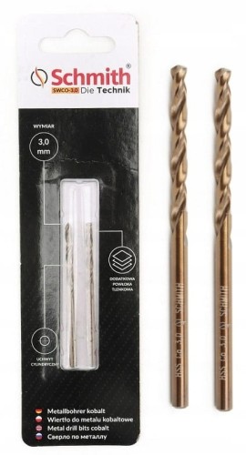 SCHMITH WIERTŁO DO METALU KOBALTOWE 3mm 2szt ZESTAW DO STALI ŻELIWA METALU