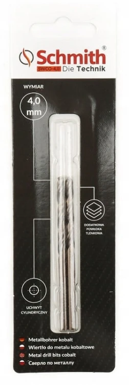 SCHMITH WIERTŁO DO METALU KOBALTOWE 4mm 2szt ZESTAW DO STALI ŻELIWA METALU