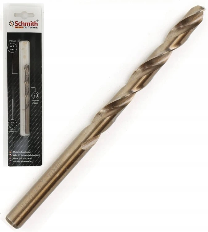 WIERTŁO DO METALU KOBALTOWE 6,5mm HSS-Co DO STALI ŻELIWA MOCNE SCHMITH