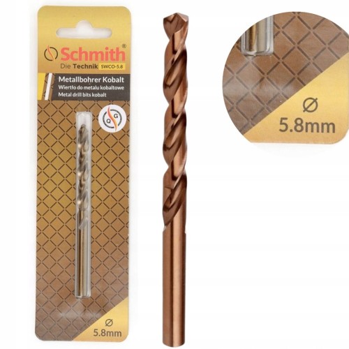 WIERTŁO DO METALU KOBALTOWE 5,8mm HSS-Co DO STALI ŻELIWA MOCNE SCHMITH