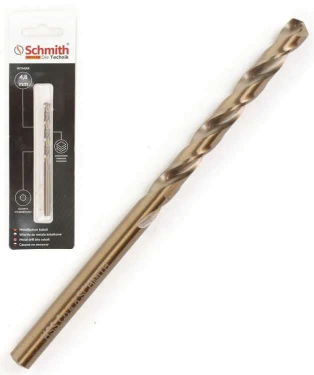 WIERTŁO DO METALU KOBALTOWE 4,8mm HSS-Co DO STALI ŻELIWA MOCNE SCHMITH
