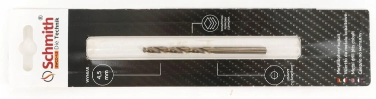 WIERTŁO DO METALU KOBALTOWE 4,5mm HSS-Co DO STALI ŻELIWA MOCNE SCHMITH