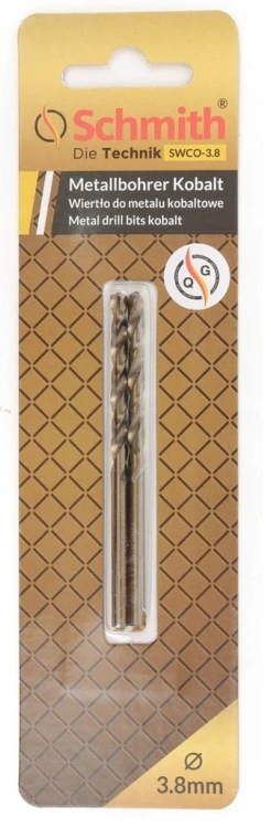 WIERTŁO DO METALU KOBALTOWE 3,8mm 2szt ZESTAW DO STALI ŻELIWA SCHMITH
