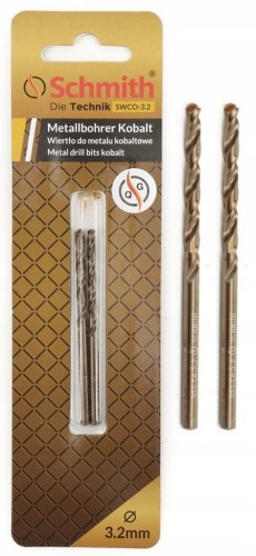 WIERTŁO DO METALU KOBALTOWE 3,1mm 2szt ZESTAW DO STALI ŻELIWA SCHMITH