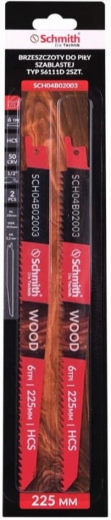 BRZESZCZOT DO PIŁY SZABLASTEJ HCS 225mm DO DREWNA 6TPI ZESTAW 2szt SCHMITH