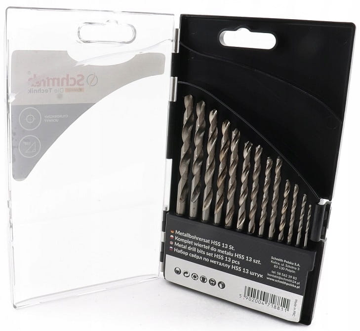 WIERTŁO DO METALU HSS STALI TWORZYW 13szt WIERTŁA 1,5-6,5mm ZESTAW SCHMITH