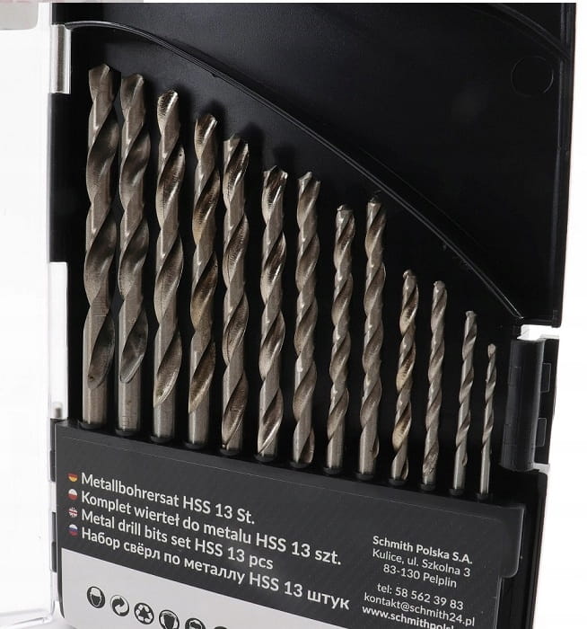 WIERTŁO DO METALU HSS STALI TWORZYW 13szt WIERTŁA 1,5-6,5mm ZESTAW SCHMITH