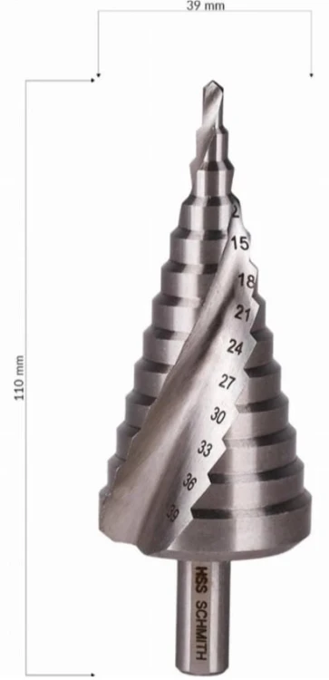 WIERTŁO STOPNIOWE STOŻKOWE SPIRALNE 4-39 HSS DO METALU PLASTIKU SCHMITH