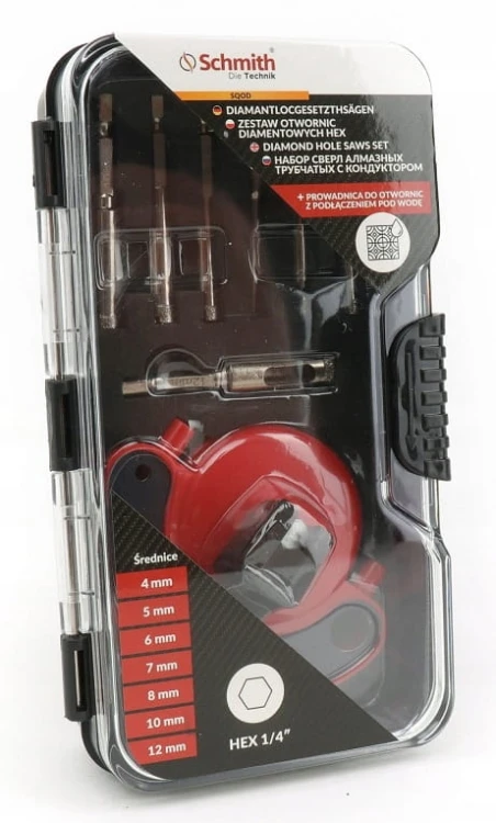 OTWORNICA DIAMENTOWA ZESTAW 7szt 4-12mm Z PROWADNICĄ SCHMITH
