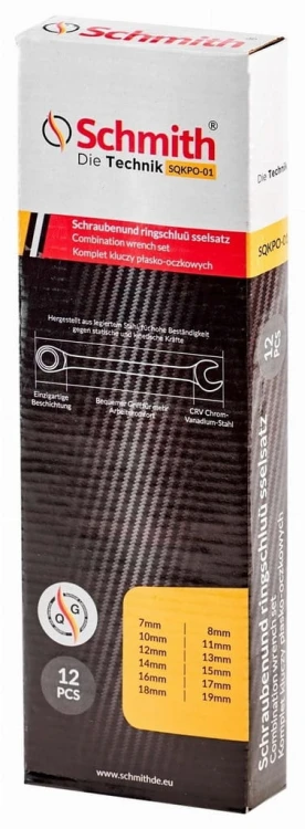 KLUCZE PŁASKO-OCZKOWE 7mm-19mm ZESTAW 12 SZT W ETUI SCHMITH
