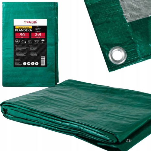 PLANDEKA 3x5 90g ZIELONA WZMACNIANA GRUBA Z OCZKAMI PŁACHTA SCHMITH