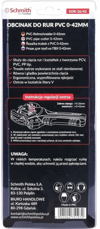 OBCINAK NOŻYCE DO CIĘCIA RUR PCV PVC PP 0-42 REGULACJA OSTRZY SCHMITH