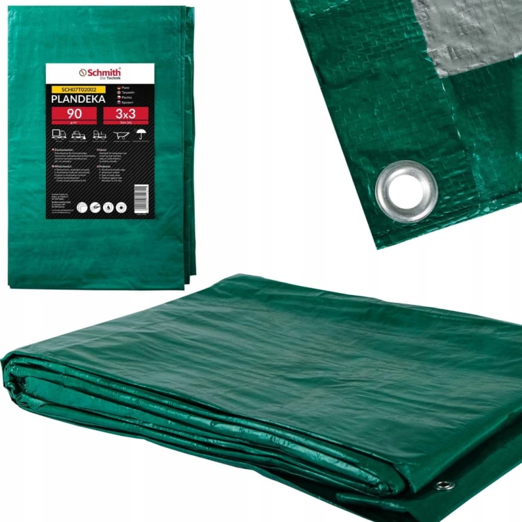 PLANDEKA 3x3 90g ZIELONA GRUBA WZMACNIANA Z OCZKAMI PŁACHTA SCHMITH