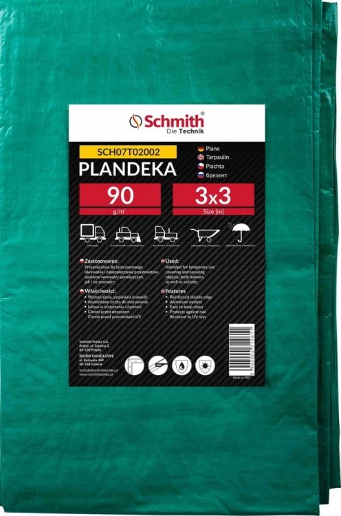 PLANDEKA 3x3 90g ZIELONA GRUBA WZMACNIANA Z OCZKAMI PŁACHTA SCHMITH