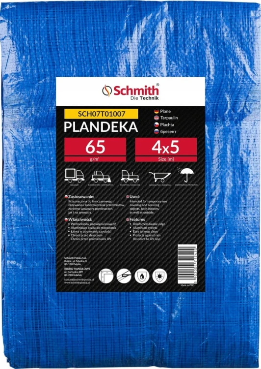 PLANDEKA 4x5 NIEBIESKA WZMACNIANA PLANDEKI Z OCZKAMI PŁACHTA SCHMITH