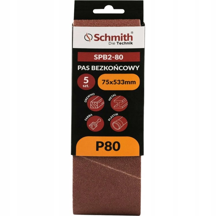 PAS BEZKOŃCOWY TAŚMA PAPIER ŚCIERNY P80 75x533mm 5szt. SCHMITH