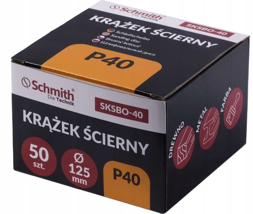 PAPIER ŚCIERNY KRĄŻKI NA RZEP 125mm P40 ZESTAW 50szt SCHMITH