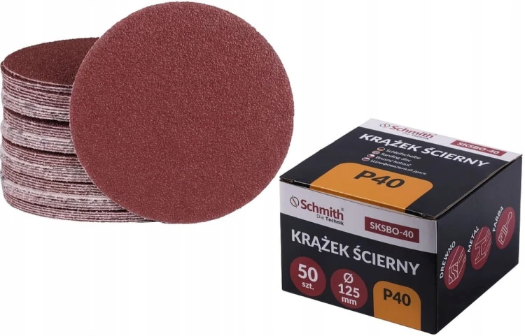 PAPIER ŚCIERNY KRĄŻKI NA RZEP 125mm P40 ZESTAW 50szt SCHMITH