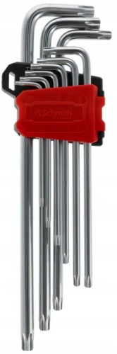 KLUCZE IMBUSOWE TORX TAMPER B.DŁUGIE IMBUS T10-T50 9szt Z OTWOREM SCHMITH
