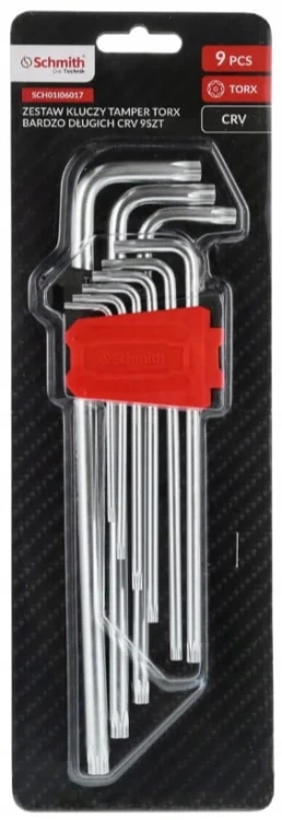 KLUCZE IMBUSOWE TORX TAMPER B.DŁUGIE IMBUS T10-T50 9szt Z OTWOREM SCHMITH