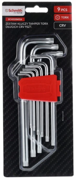 KLUCZE IMBUSOWE TORX TAMPER DŁUGIE IMBUS T10-T50 9szt Z OTWOREM SCHMITH