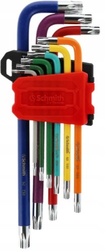 KLUCZE IMBUSOWE TORX DŁUGIE IMBUS T10-T50 KOLOROWE 9szt Z OTWOREM SCHMITH