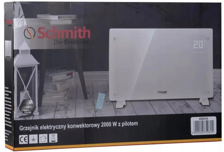 GRZEJNIK ELEKTRYCZNY KONWEKTOROWY TERMOSTAT 2000W SZKLANY PANEL SCHMITH