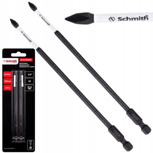 BITY UDAROWE PH1 150mm DŁUGI BIT KRZYŻOWY KOŃCÓWKA WKRĘTAKOWA 2szt SCHMITH