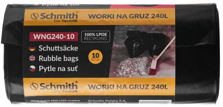 WORKI NA GRUZ ŚMIECI BUDOWLANE ODPADY 240L ROLKA 10szt MOCNE LDPE SCHMITH