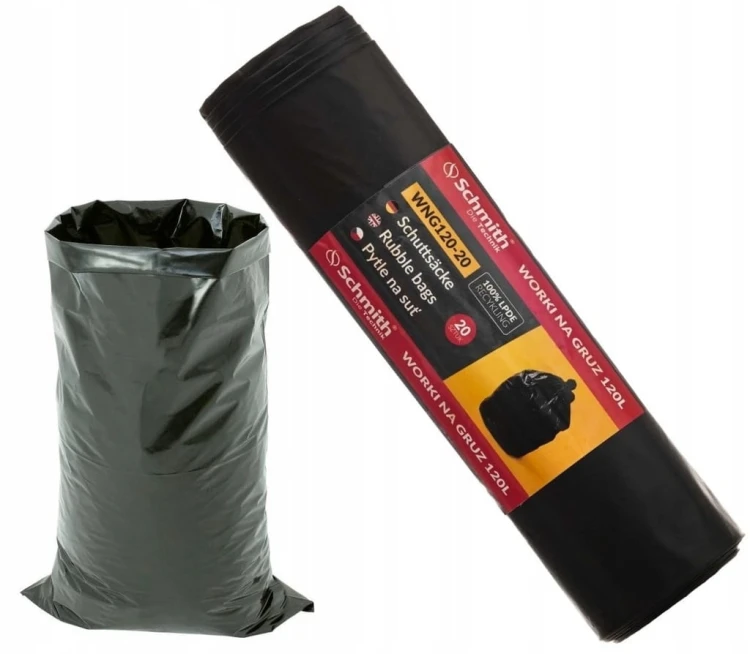 WORKI NA GRUZ ŚMIECI BUDOWLANE ODPADY 120L ROLKA 20szt MOCNE LDPE SCHMITH