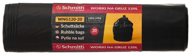 WORKI NA GRUZ ŚMIECI BUDOWLANE ODPADY 120L ROLKA 20szt MOCNE LDPE SCHMITH
