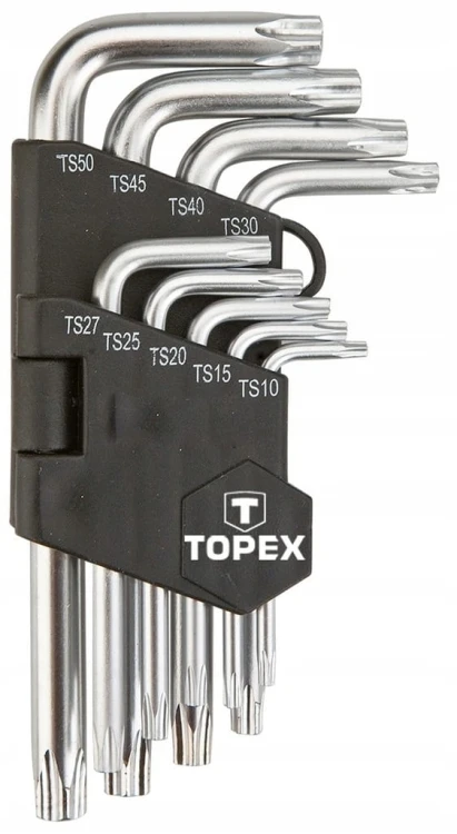 KLUCZE IMBUSOWE TORX KRÓTKIE IMBUS T10-T50 ZESTAW 9szt Z OTWOREM TOPEX