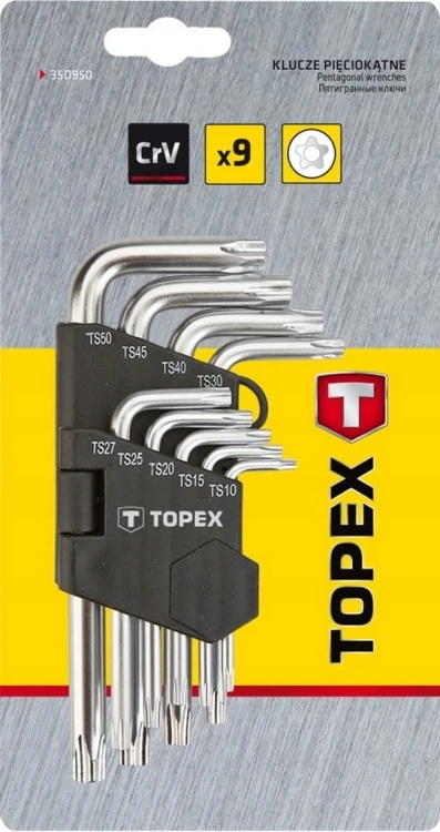 KLUCZE IMBUSOWE TORX KRÓTKIE IMBUS T10-T50 ZESTAW 9szt Z OTWOREM TOPEX