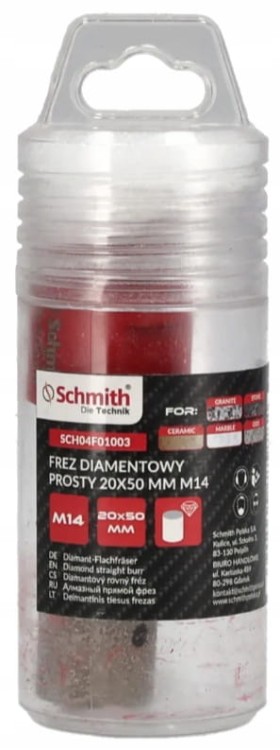 FREZ DIAMENTOWY PROSTY WIERTŁO DO GRESU GLAZURY TARNIK 20mm M14 SCHMITH