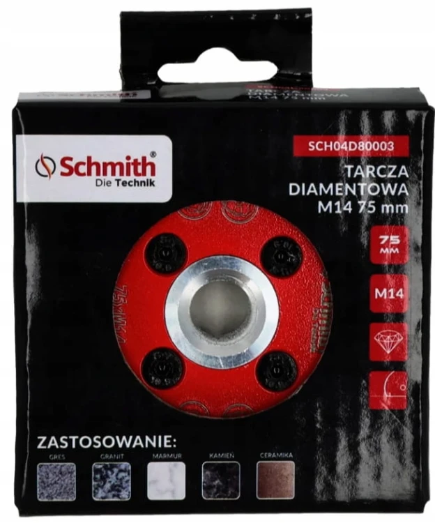 TARCZA DIAMENTOWA M14 75mm DO PODCINANIA GRESU PŁYTEK SCHMITH