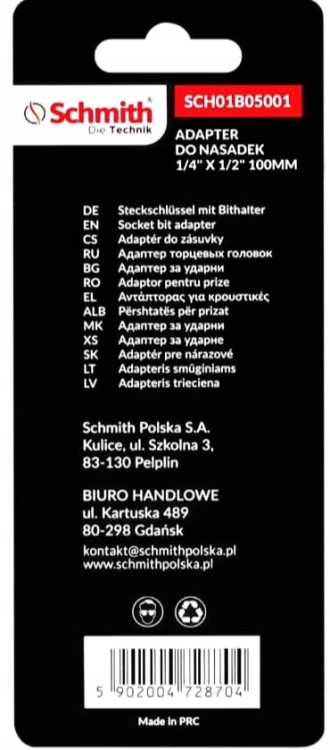 ADAPTER DO NASADEK NASADKA UCHWYT 1/4" x 1/2" 100mm SCHMITH