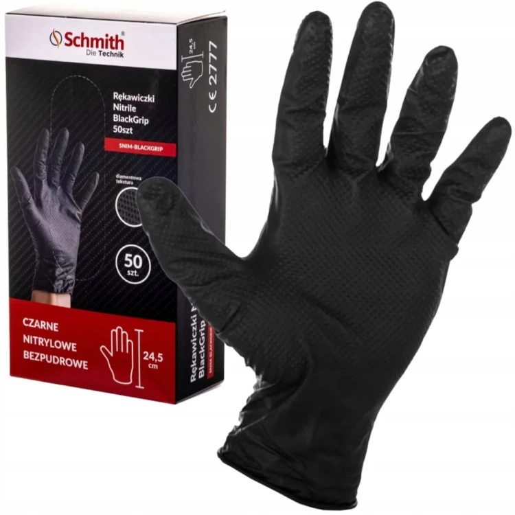 RĘKAWICE RĘKAWICZKI NITRYLOWE CZARNE MOCNE BLACK 50szt ROZ. L SCHMITH
