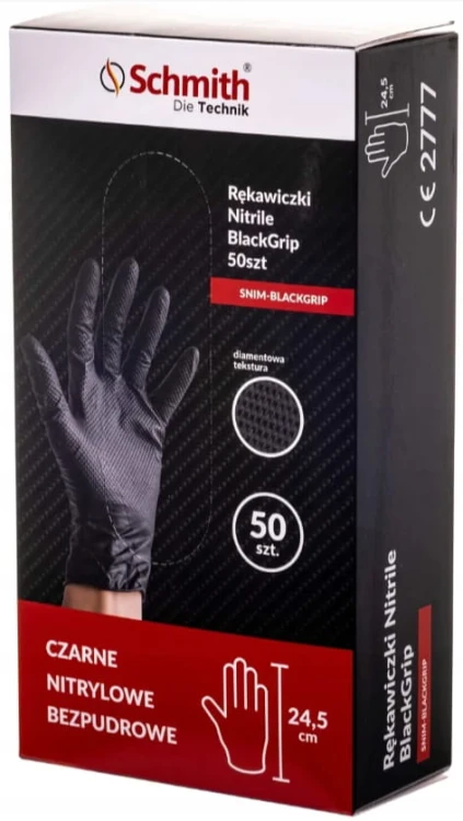 RĘKAWICE RĘKAWICZKI NITRYLOWE CZARNE MOCNE BLACK 50szt ROZ. XL SCHMITH